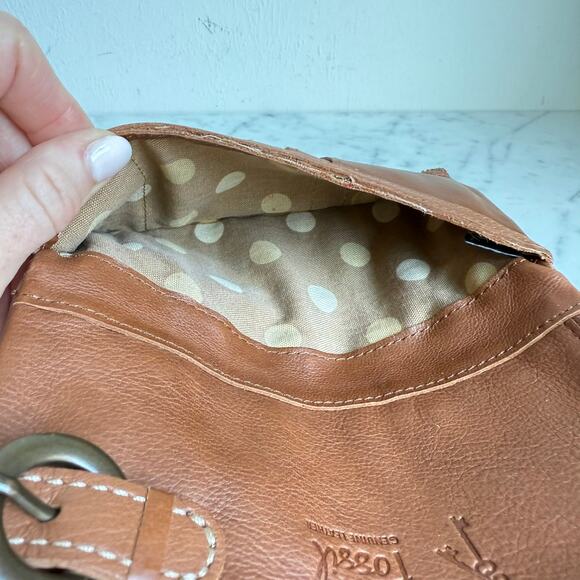 Fossil Genuine Leather Wallet Clutch Buckle Detail Tan Brown Polka Dot Lining - Picture 7 of 14